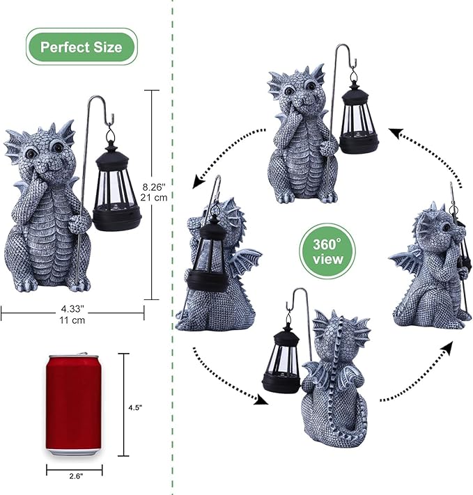 Garden Decor Solar Statues for Mom Grandma Birthdays for Women Sister Wife Lady - Front Patio Balcony Yard Art Lawn Ornaments Porch Outdoor Outside Decorations (Dragon)