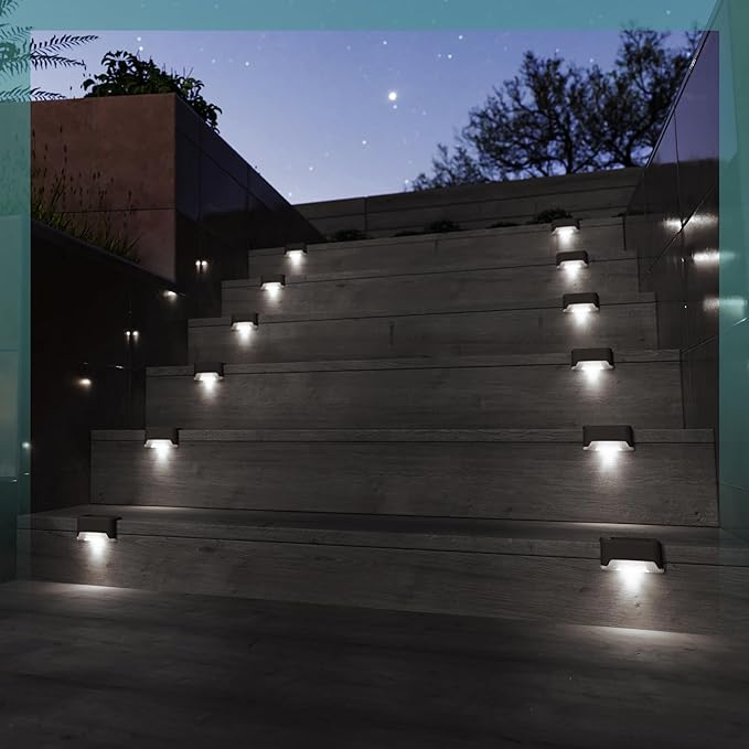 GIGALUMI Solar Deck Lights Outdoor, 16 Pack Waterproof LED Solar Lights for Stairs, Step, Fence, Railing, Yard and Patio (Cool White)