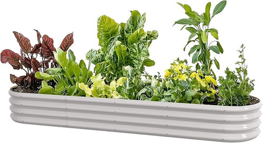 8x2x1ft Oval Galvanized Raised Garden Bed Outdoor 9-in-1 Large Metal Modular Planter Box Raised Beds for Gardening,Vegetables,Fruits,Flowers & Herbs (White)