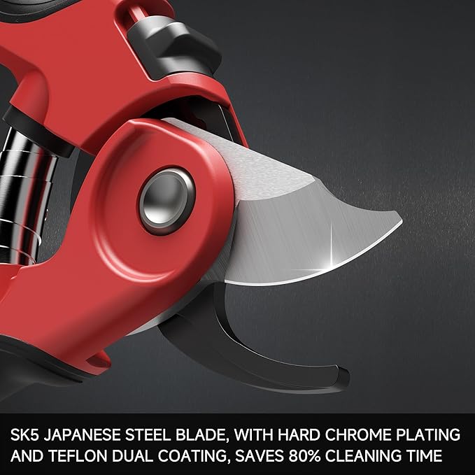 8-Inch Professional Pruning Shears - SK5 Steel Blades, Non-Stick Coating, Ergonomic Design, Suitable for Thick Branches, Safety Lock