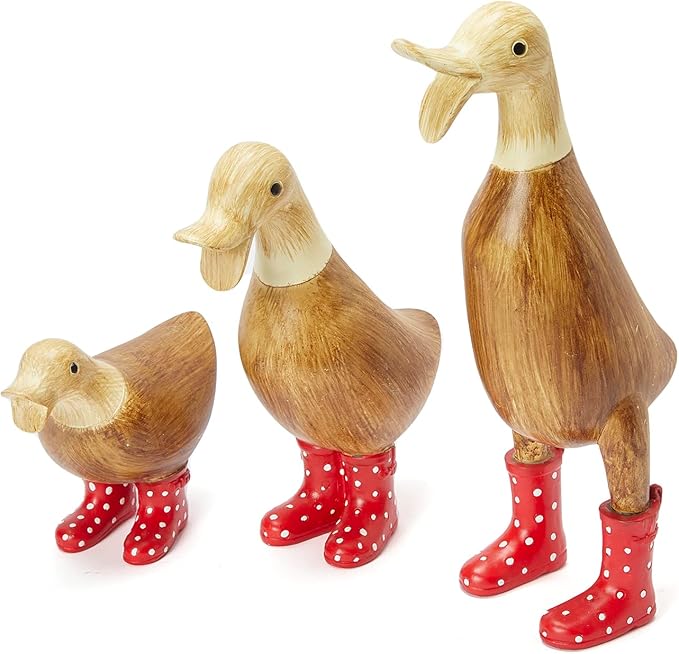 GUTE Duck Yard Decorations Yard Art Garden Puddle Ducks with Spotted Wellies Boots, Set of 3 - Garden Decor Statues, Duck Figurine Statue - Waterproof Indoor & Outdoor Lawn Gnome Ornament