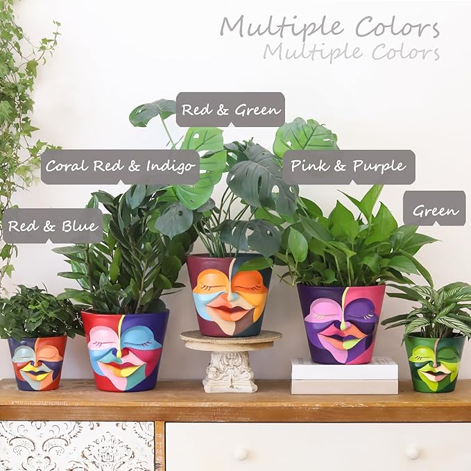 GUGUGO 12 Inch Abstract Rainbow Face Flower Pot, Large Plant Pots with Drainage Holes, Unique Funny Head Planters for Indoor Plants, Cute Planter Gift, Eclectic Home Decor Aesthetic