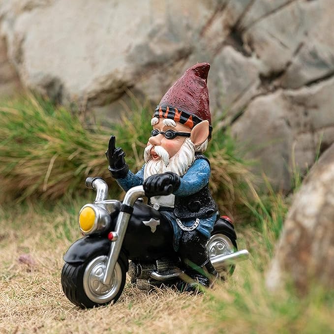 Garden Gnome Riding Motorcycle Funny Outdoor Gnome Decoration Indoor Outdoor Lawn Figurines for Home Yard Décor, Medium