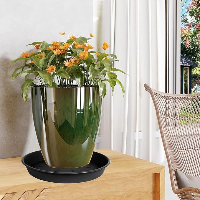 1 Pack of Plant Saucer Tray 8 inch, Heavy Duty Plastic Pot Plant Drip Trays Saucers for for Indoors Outdoor, Plant Water Tray for Planters (8", Black)
