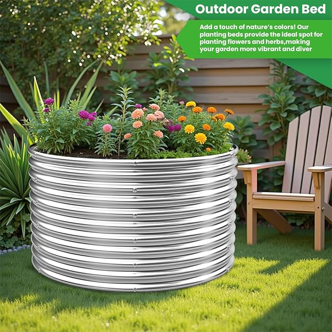 2 Pack 22x22 inch Tall Round Galvanized Raised Garden Bed Outdoor,Metal Garden Bed for Vegetables,Steel Raised Beds for Gardening,Above Ground Garden Box for Flower