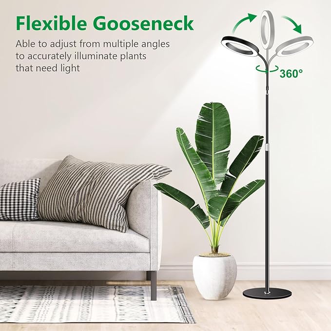 Grow Lights for Indoor Plants, Full Spectrum Floor Standing Plant Lights with 68" Stand for Growing Large Tall Plants, Black Halo LED Plant Grow Light with 6/12/16H Timer