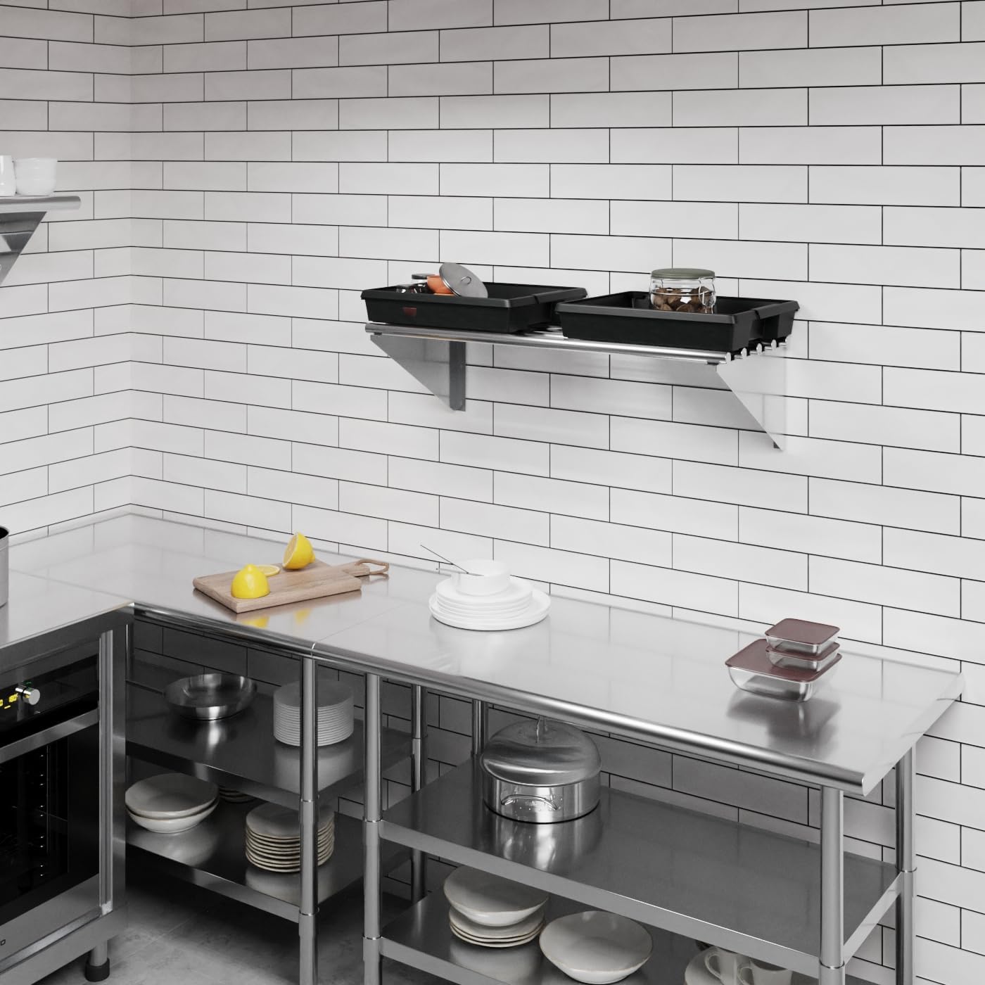 AmGood 14 in. x 36 in. NSF Stainless Steel Tubular Wall Shelf | Heavy-Duty Metal Shelving for Appliances & Equipment | Ideal for Kitchen, Restaurant, Garage, Laundry, Utility Room