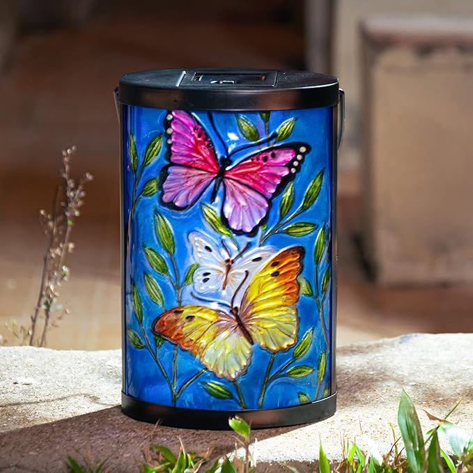 Hanging Solar Lantern Outdoor Waterproof LED Butterfly Solar Lights Decorative Solar Garden Lanterns Tabletop Lamp for Outdoor Patio Yard Decor