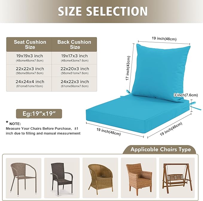 24x24 Inch Outdoor Cushions for Patio Furniture, Waterproof Outdoor Chair Cushions w/Fade-Resistant, Removable & Machine-Washable Covers, Deep Seat Sofa/Couch Pad Replacement – Set of 4, Teal