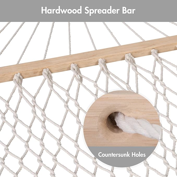 ANOW Outdoor Rope Hammock with Spreader Bars, Heavy Duty Hammock with Pad for Outdoors, 450 LBS Weight Capacity, Cream