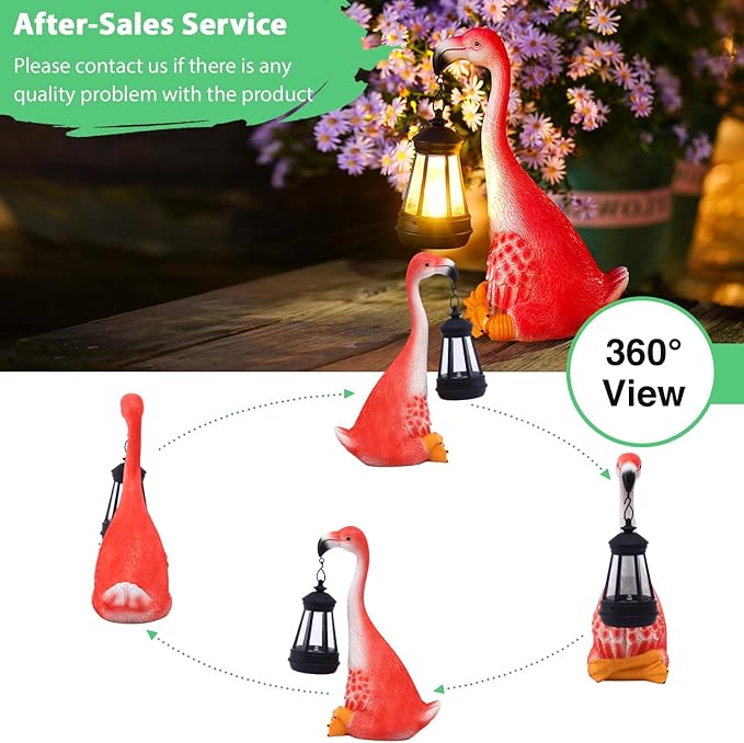 Goodeco Flamingo Statue with Solar Lantern - Artistic Pink Flamingo Decor for Outdoor Garden & Home, Flamingo Gifts for Women - Flamingo Lamp with Solar Lights Outdoor