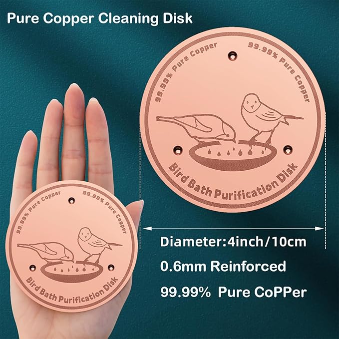 3-Pack 99.99% Pure Copper Bird Bath Purification Disk,Copper Disc with Stable Triple-Point Support,Fits All Outdoor Bird Baths(Round)