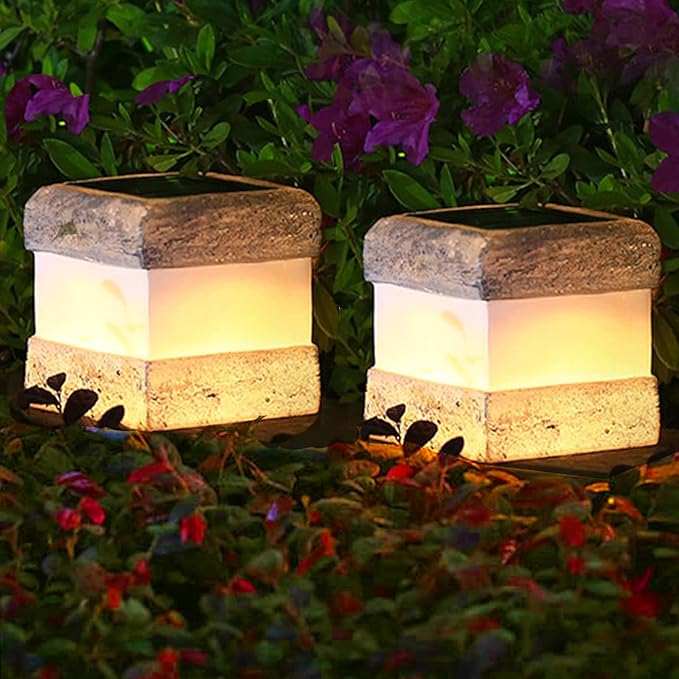 2 Pack Solar Garden Lights, Fake Rock Lights for Outdoor Pathway Yard, Solar Waterproof Decorative Rocks Lantern for Landscape Decor Gery