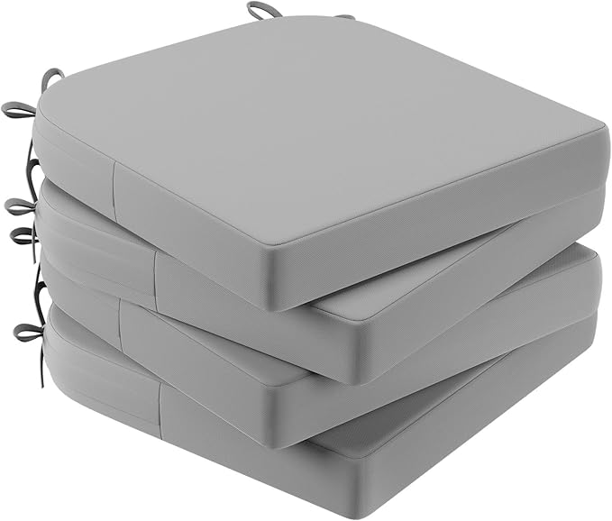 AAAAAcessories Outdoor Seat Cushions for Chairs, Waterproof, Fade-Resistant Patio Furniture Replacement Cushions, 17" x 16" x 2", Set of 4, Gray