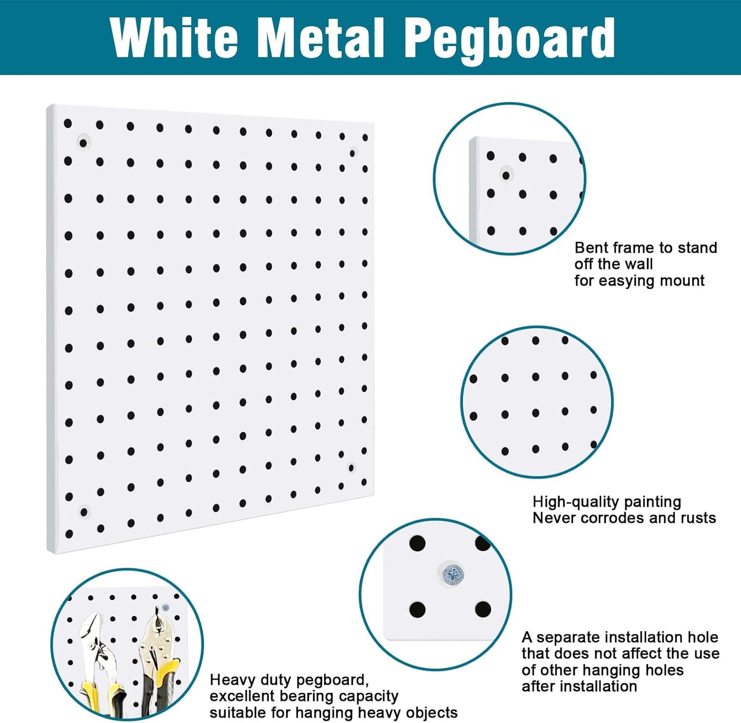 6 Pack Steel Peg Board,Universal 1/8 and 1/4 Pegboard Accessories,Ideal for Garage Tool Storage, Office Organization, Craft Room, Kitchen etc. (White, 6-12X12)