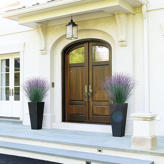 12Pcs Artificial Grass Plants, Faux Shrubs Wheat Grass, Artificial Tall Grass Fake Plants for Outdoor Decor,Artificial Greenery Stems Weed for Room Indoor Home Decor（Green Purple Tail）