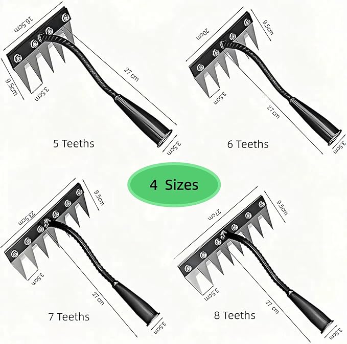 Gardenia Iron Weeding Rake, Iron Rake 2.0 for Gardening and Weeding, Detachable Double-Edged Blade Design Carbon Steel Heavy-Duty Weed Rakes,Hand Weed Puller Tools for Lawn Yard Garden Farm (6 teeths)