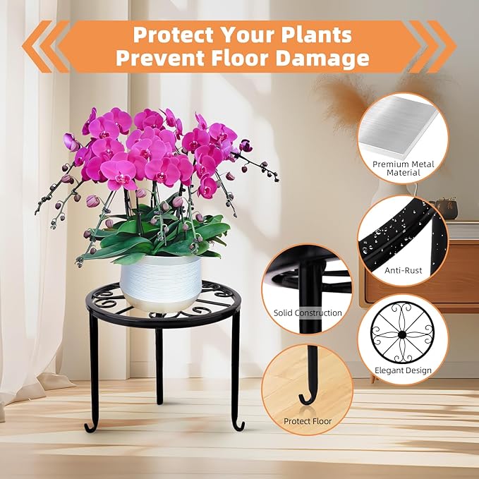 6-Pack Metal Plant Stand,Heavy Duty Flower Pot Stands for Multiple Plant,Outdoor Anti-Rust Plant Pot Shelf, Round Plant Holder for Outdoor/Indoor Planter, Living Room, Balcony Decor (6PACK BLACK)