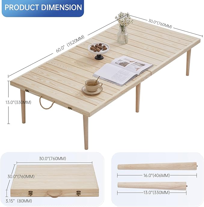 60" X 30" Boho Low Picnic Table, with Two Available Heights,Seating for 6 People,Natural