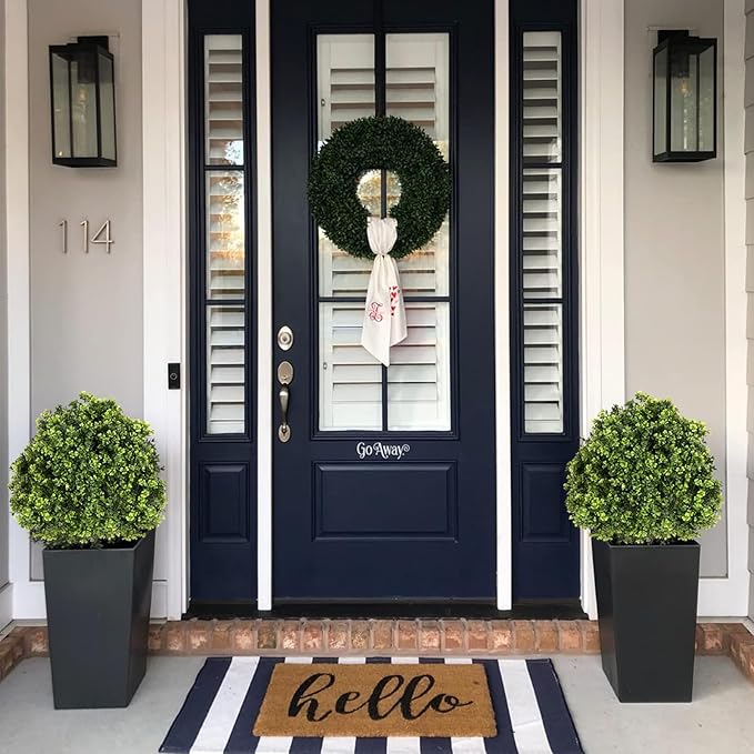 27“ Realistic Artificial Boxwood Topiary Trees Set of 2, Faux Boxwood Plants Outdoor UV-Resistant, No Maintenance Curb Appeal Fake Evergreen Bushes & Shrubs for Front Porch Outside Planter Decor