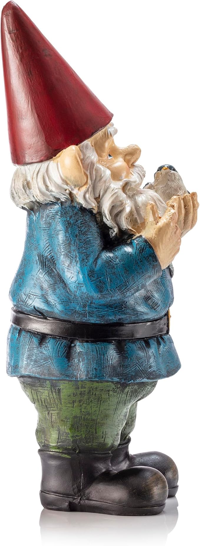 Alpine Corporation 12" Tall Outdoor Garden Gnome with Bird Yard Statue Decoration, Multicolor