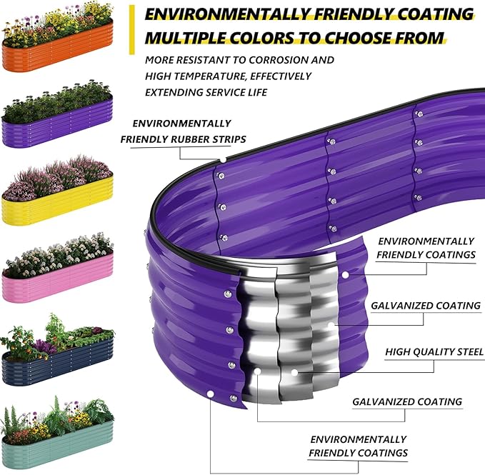 Galvanized Metal Planter Raised Garden Bed Kit for Gardening Outdoor，8x2x1ft Planter Grow Garden Box Raised Flower Bed，Long Vegetable Clearance Herb Raised Garden Beds for Gardening