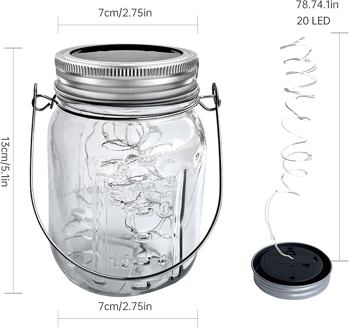 Hanging Solar Mason Jar Lights,ZQX 4 Pack 20 Led String Hanging Mason Jar Lanterns for Outdoor,Great Decor Light for Outside Patio Garden Yard Fence Wedding Table,Hangers and Jars Included（Multicolor）
