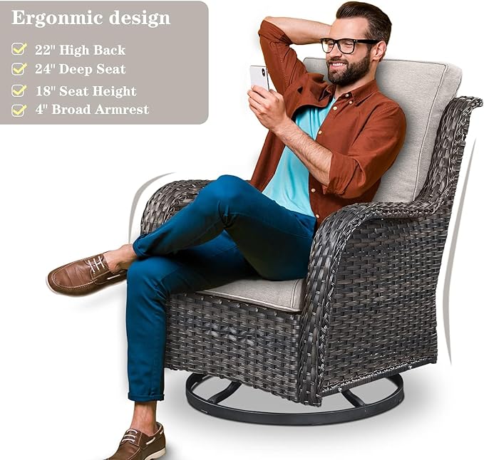 8 Piece Outdoor Patio Furniture Set - 41" CSA Propane Fire Pit Table Patio Conversation Set with Swivel Rocker Outdoor Chairs, Wicker loveseat and Ottoman for Outside Casual Gathering