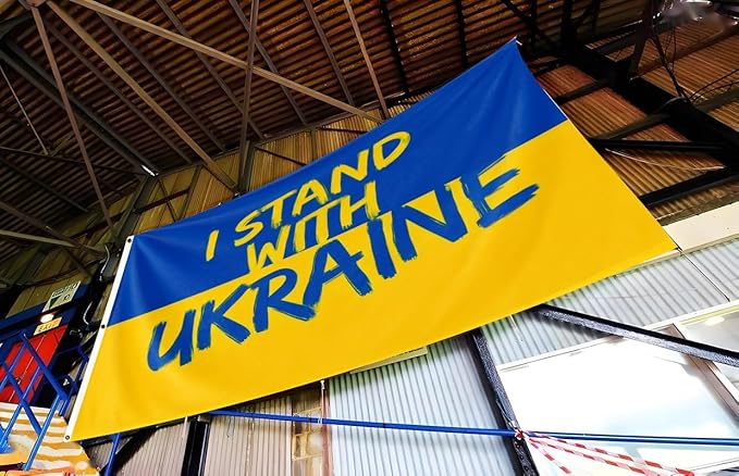 I Stand with Ukraine Flag Extra Large Flag 6x10FT Giant Ukrainian National Polyester Banner With 3 Grommets Fade Resistant Vivid Color For Patriotic Festival Events Party Decoration