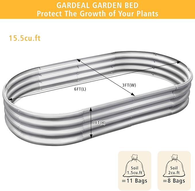 Garden 6x3x1ft Galvanized Raised Garden Bed Kit - Metal Planter Boxes for Vegetables/Herbs/Flowers, Heavy-Duty Steel Outdoor Garden Box with Reinforced Edges(6X3X1FT)