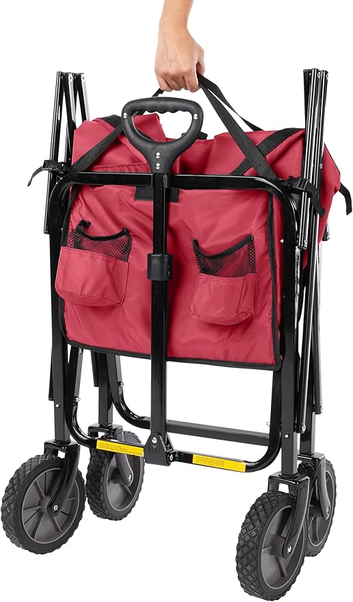 Amazon Basics Collapsible Folding Heavy Duty Utility Wagon for Outdoor Sports, 265 pounds Weight Capacity, Camping, Garden, and Shopping, 27.6 x 40.9 x 20 inches, Red