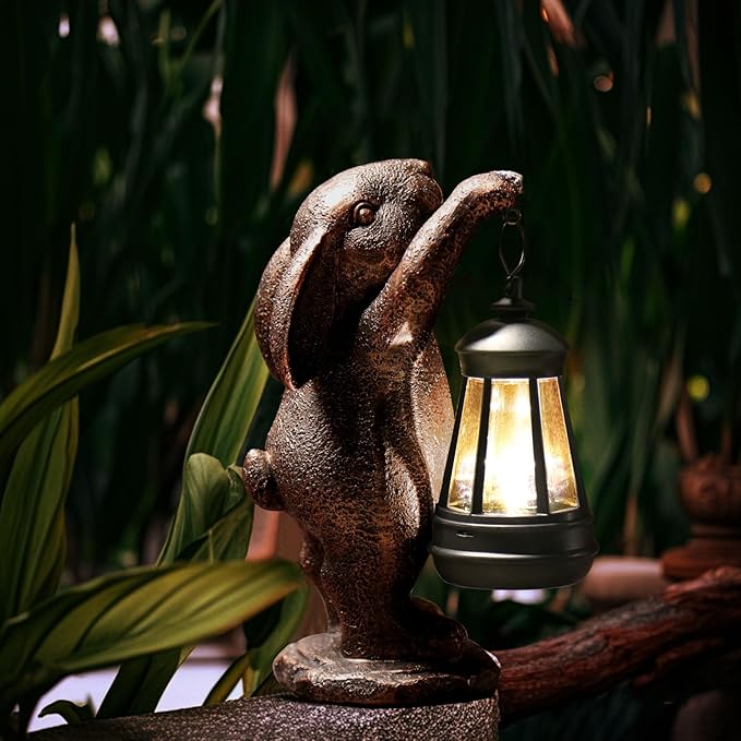 Garden Statues Rabbit with Solar Lantern,Lawn Garden Decor Outdoor Statue for Patio, Balcony, Yard Ornament,Ideal Rabbit Housewarming Gifts & Birthday Gifts for Grandma Mom Women