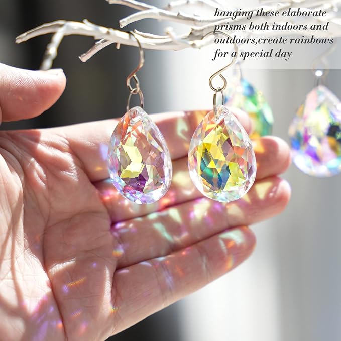 10pcs 38mm Suncatcher Crystal Teardrops Chandelier Parts,Chandelier Crystal Prisms Pendants with Hook,Hanging Crystals for Lamp Window Christmas Tree Decoration(AB Colors)