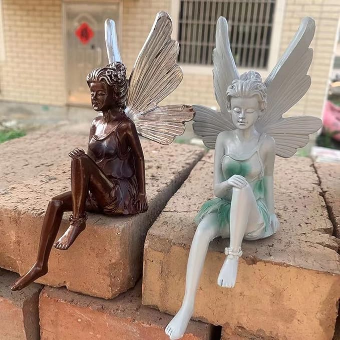 Angel Figurine Outdoor Statue, 9'' Brown Resin Angel Craft for Home, Table, Lawn, Yard, Porch, Patio, Christmas, Housewarming Gifts