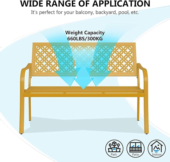 Grand patio 50" Outdoor Bench Garden Bench with Armrests Bench for Outdoors Lawn Yard Porch Sunflower Yellow