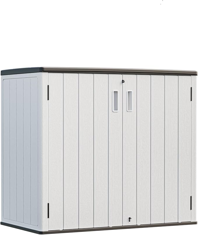 HOMSPARK 37 Cu.Ft Outdoor Storage Shed Weather Resistant, Resin Storage Sheds & Outdoor Storage Box for Backyard Garden Patio Lawn, Multi functional | Double-wall Shed with Lockable Doors,(Light Gray)