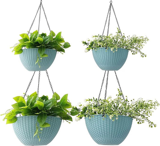 Hanging Planters for Indoor Plants 8/10 Inch, 4 Packs Plant Hanger Outdoor with Drainage Holes, Hanging Basket Flower Pot Perfect for Home, Office and Garden (Sky Blue)