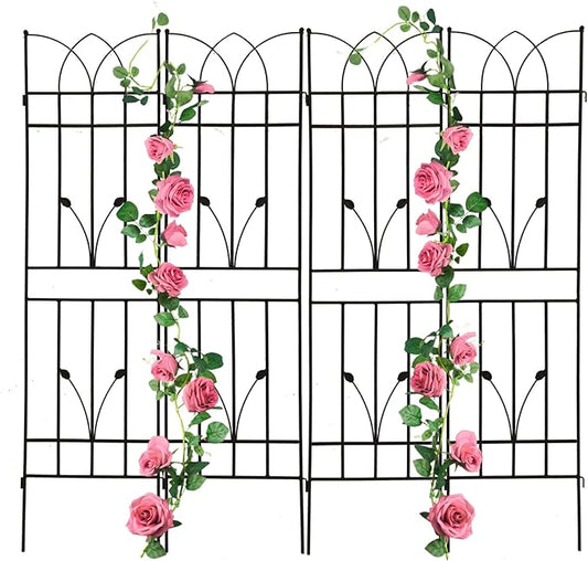 4 Pack Metal Garden Trellis 71" Black Fence Rustproof Garden Trellis for Climbing Plants Support Roses Flower Outdoor Lawn, Black