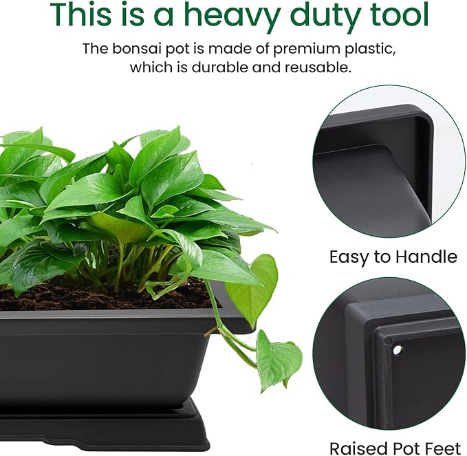 GROWNEER Large Bonsai Training Pots 3 Packs 14 Inch with Drainage Humidity Trays, Bonsai Tree Starter Kits with 1 Repotting Mat, Growing Rectangle Planter for Garden Yard Office Indoor Outdoor