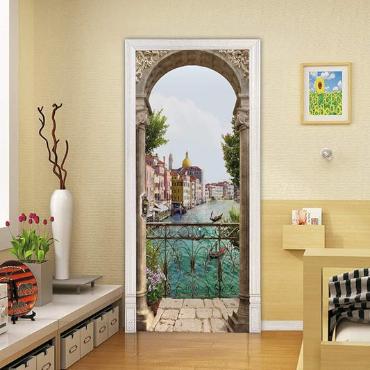 3D Door Stickers Murals Peel and Stick - Landscape - Door Wallpaper Self-Adhesive Door Decals Removable PVC Waterproof Door Poster for Bedroom Living Room Door Decoration 30.3" x 78.7"
