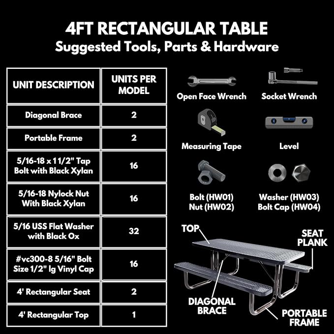 Heavy-Duty Portable Outdoor Kids Table, Expanded Metal Kids Picnic Table, Commercial-Grade Picnic Table, Made in America (4ft Rectangular, Childrens, Textured Copper)