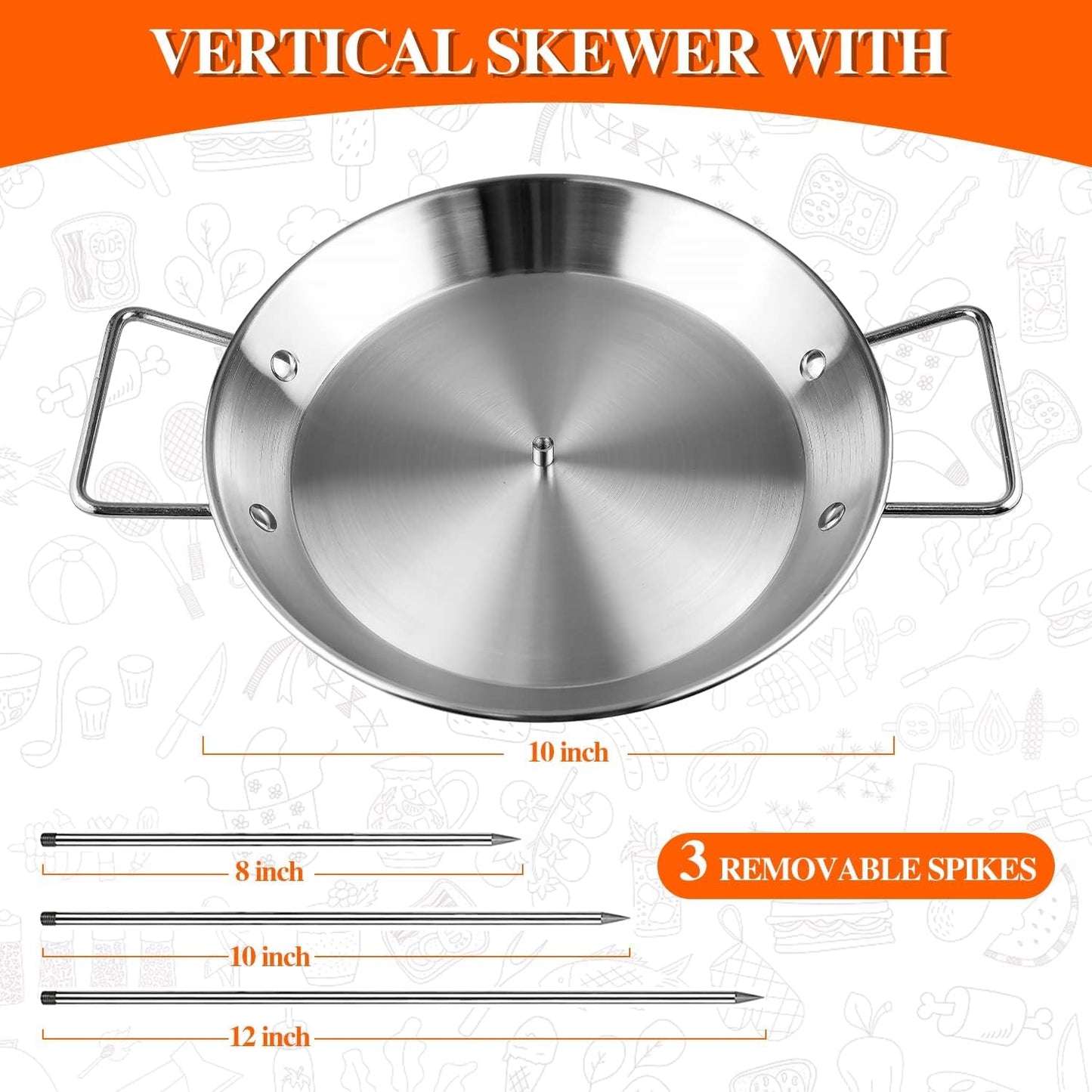 Al Pastor Skewer for Grill, 304 Stainless Steel Vertical BBQ Stand with 3 Removable Spikes (8"/10"/12") - Heavy-Duty Shawarma Rotisserie for Tacos, Gyros, Kebabs, Smoker Oven