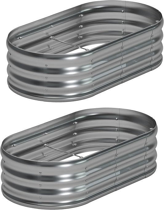 4x2x1ft(2 Pack) Oval Galvanized Raised Garden Bed,Outdoor Planter Box Metal Patio Kit Planting Bed for Vegetables Flowers and Succulents