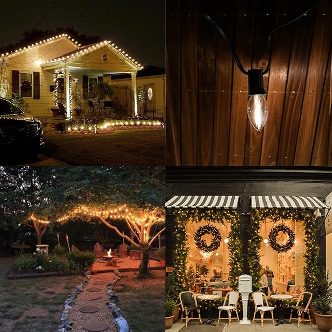 25FT C7 LED Christmas Lights Outdoor, C7 Warm White Christmas String Light with 27 LED Bulb, Hanging Vintage Christmas Lights UL Listed for Patio Backyard Party Tree Roofline House Xmas Decorations