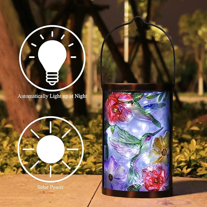 Hanging Solar Lantern Outdoor Waterproof LED Hummingbird Solar Lights Outdoor Decorative Solar Lanterns Tabletop Lamp for Patio Garden Yard Decor