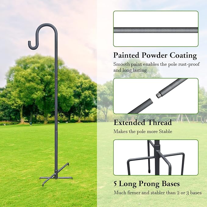 Highpro Shepherd Hook for Outdoor 47 Inch Bird Feeder Hanger Heavy Duty for Hummingbird Feeder Hanger Stand with 5-Prong Base for Lanterns, Wedding (2 Packs)