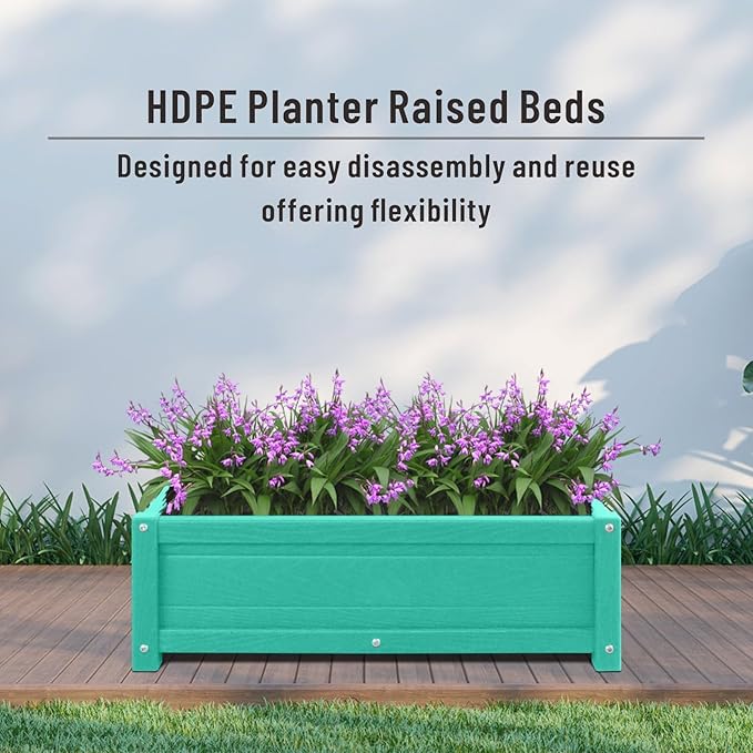 HDPE Raised Planter Box Outdoor,Rot-Resistant and Non-Cracking,Raised Beds for Gardening 29.5 * 14.4 * 9.8 in for Yard,Lawn,Outdoor Planter Boxes Rectangle with Drainage Holes Aruba Blue