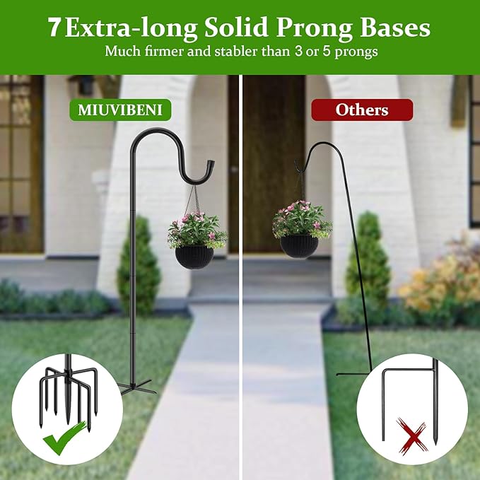 84" Shepherds Hooks for Outdoor with 7 Prongs Base, Heavy Duty Bird Feeder Pole for Hanging Lantern, Hummingbird Feeder, Shepherds Hook for Bird Feeders for Outside,1 Pack, Black