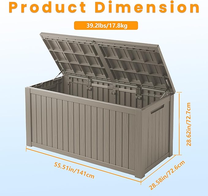 200 Gallon Lockable Resin Deck Box, Waterproof & UV-Resistant Outdoor Storage Box for Outdoor Cushion Storage, Garden Tools & Pool Accessories Storage, Gray