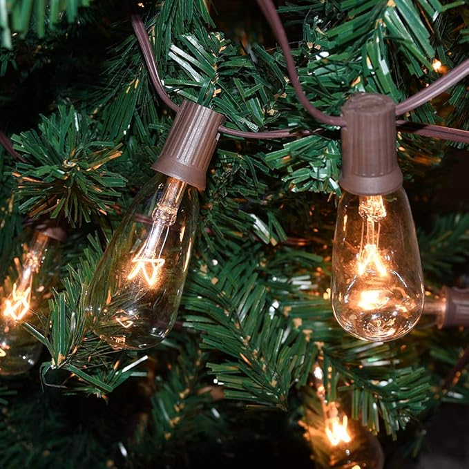 20Ft Outdoor Patio String Lights with 22 Clear Vintage Light Bulbs (2 Spare), E17 Base ST40 Outdoor Edison String Lights Waterproof UL Listed for Indoor Garden Backyard Party Porch Decor, 7W - Brown